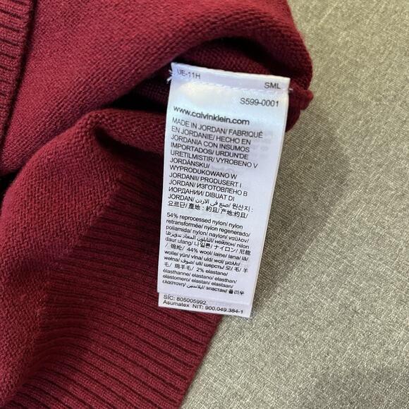 $98 Men Calvin Klein CK Logo Wool Crewneck Classic Holiday Knit Sweater XXL Wine - Picture 5 of 6